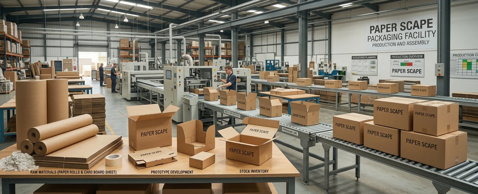 Factory packaging support for custom paper packaging from design to production