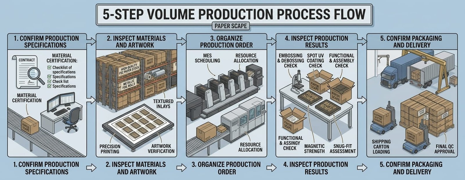 Custom paper packaging mass production process from specification confirmation to delivery