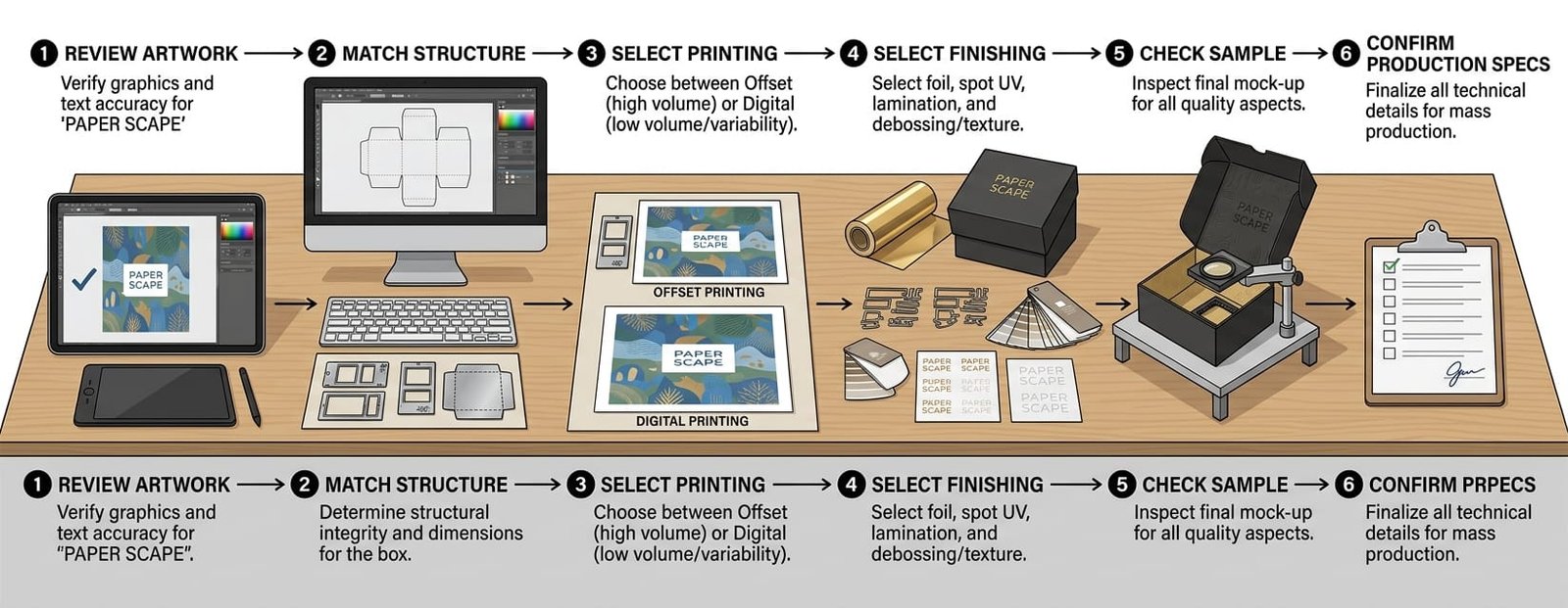 Custom packaging printing and finishing process from artwork review to production specification