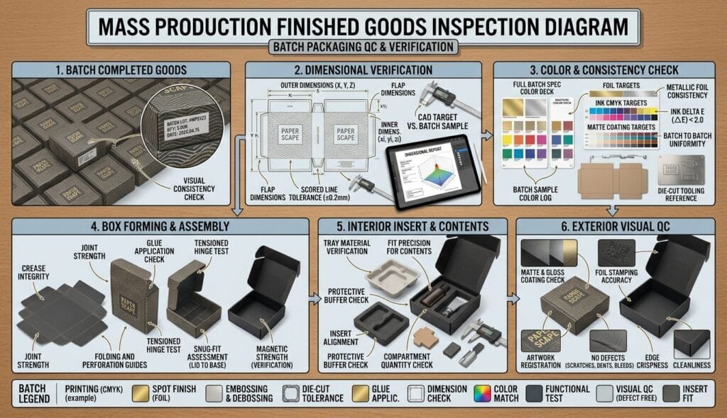 Quality inspection of finished custom paper packaging after mass production