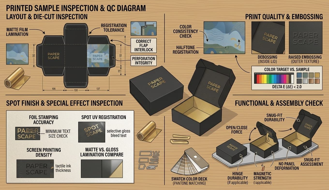 Printed and finished packaging sample review before production
